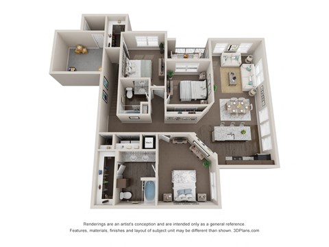Floor plan for 3 beds, 2 baths, 1654 sqft